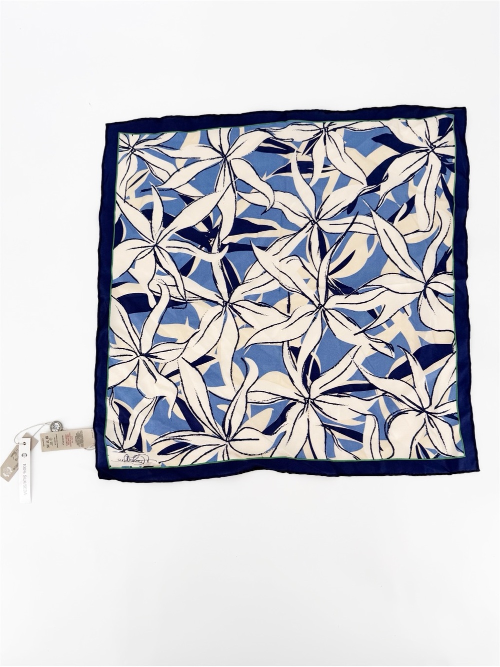 NWT Paul Costelloe Blue Silk Floral Scarf 19"x19"